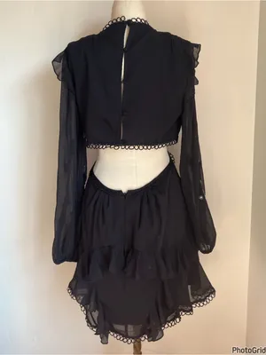 ASOS DESIGN black ruffle mini dress floral sequin pearl embellishment size 6 thumbnail 5