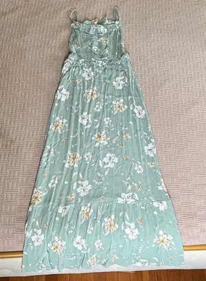 Promesa Sage Green Floral Maxi Dress with White and Yellow Flowers thumbnail 1