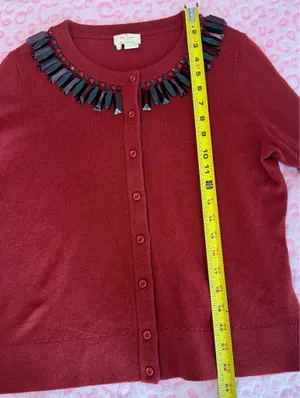Kate Spade Red Wool Cashmere Beaded Cardigan Women's Size: L thumbnail 6