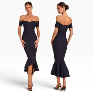 Lulus How Much I Care Midnight Blue Off-the-Shoulder Midi Dress size S NWT thumbnail 2