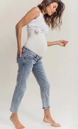 Maternity Belly Support Straight Crop Jeans thumbnail 1