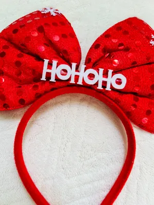 red holiday christmas ho ho ho sequin bow headband thumbnail 2