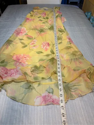Vintage Dressbarn Yellow Floral Chiffon Midi Dress - Size 12 - NWT thumbnail 4