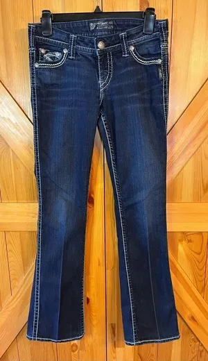 Silver Jeans Frances 18" womens size 28 x 33 distressed bootcut dark wash (3327) thumbnail 1