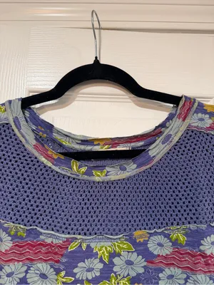 NWOT We The Free Size S Floral Crochet Panel Boho Top Cotton Short Sleeve Flowy thumbnail 5