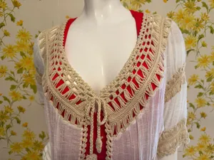 Dreamers Boho Fringe Crochet Trim kimono cardigan Swim Coverup in Cream size M thumbnail 5