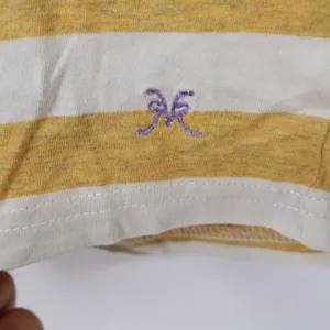 Camiseta T-Shirt Womens L Striped Yellow White Purple Back Zipper Casual Exc thumbnail 6