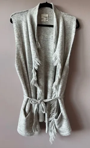 Wilfred Free Aritzia Gray Alpaca Wool Blend Belted Fei Fei Fringe Vest Large thumbnail 1