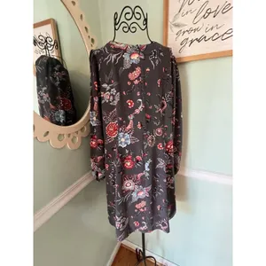 Ann Taylor‎ LOFT Nouveau Garden Cuffed Shirtdress 8 paisley gray Coastal Grey thumbnail 3