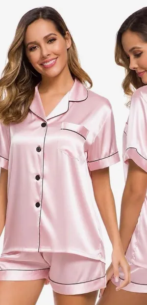 Amazon Women's Satin Short Pajama Set - Pink thumbnail 1