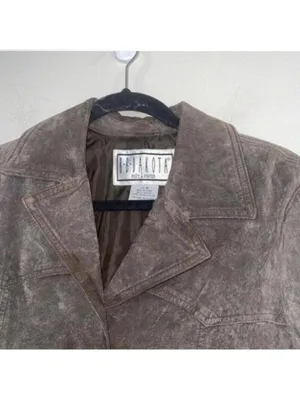 BB DAKOTA brown 100% Leather Long Sleeve Button Up Jacket Lined Classic Moto thumbnail 2