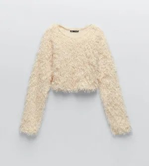 Beige Feather Effect Sweatshirt Sweater Top thumbnail 8