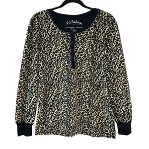 PJ Salvage Vintage Velour Leopard Print Henley Top Pajama Lounge‎ Shirt Large thumbnail 1