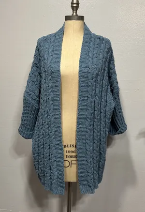 UMGEE Soft Knit Open Front Cardigan Women's S/M Oversized Blue Half Sleeve thumbnail 1