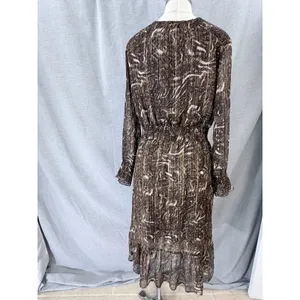 Greenpoint Brown Animal Print Metallic Lurex Smocked Midi Dress 42 XL‎ thumbnail 9