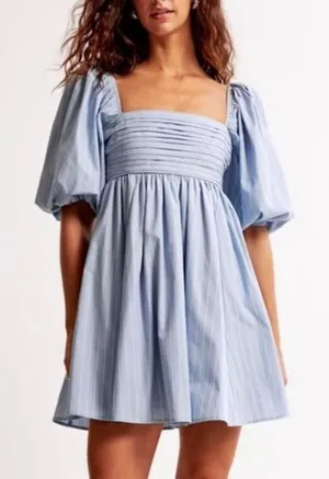 Abercrombie & Fitch Emerson Poplin Pin Stripe Puff Sleeve Mini Dress Size Large thumbnail 1