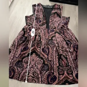 ASOS Black &‎ Pink Paisley Print Velvet Sleeveless Fit & Flare Mini Dress Sz 8 thumbnail 8