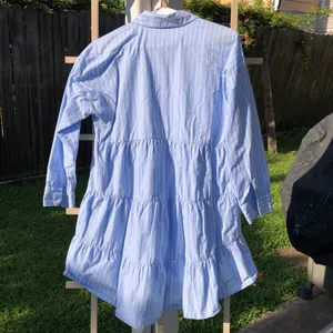ZARA Blue Cotton Striped Long Sleeved Mini Shirt Dress S thumbnail 11