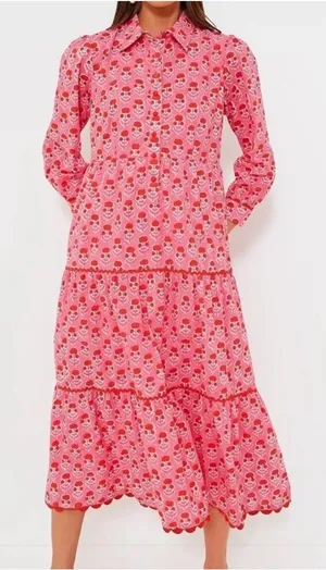 Pink City Prints Gina Pink Maxi Ling Sleeve Dress New NWT Bubblegum thumbnail 1
