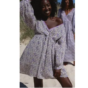 Daughters of India Binita Mini Dress Violet Floral Boho Cotton XS NWT thumbnail 2