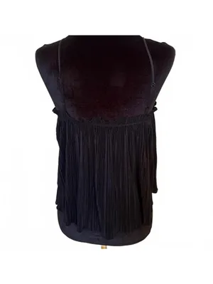 Madewell Nicole Plisse Crinkle Pleated Ruffle Cami Tank Top Black Women Size XS thumbnail 4