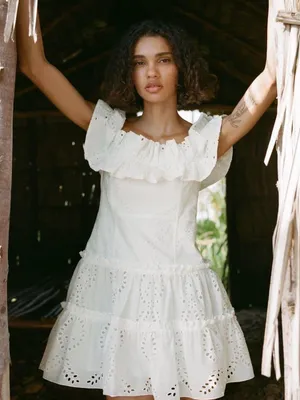 ZARA dress mini crochet boho openwork embroidered white vacation summer thumbnail 9