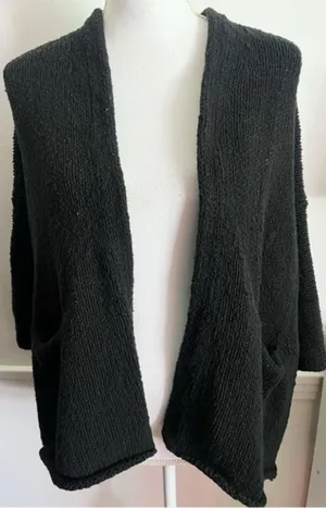 Loft • Black Oversized Open Front Short Sleeve Cardigan thumbnail 1