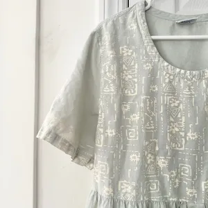 Cotton USA Light Blue Wash Graphic Print Loose Button Dress Vintage Lagenlook L thumbnail 10