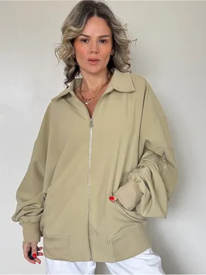 WeWoreWhat Oversized Bomber Jacket in Light Khaki thumbnail 1