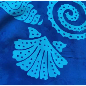 Blue Batik Tropical Shell Starfish Rayon Button Front Top Coastal Nautical Beach thumbnail 10
