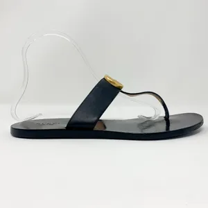 Gucci Marmont GG Black Leather Thong Sandals Gold Logo EU 38.5 thumbnail 4