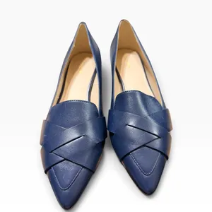 Cole Haan Womens Navy Leather Pointed Toe Crisscross Block Heel Flats W15158 thumbnail 2