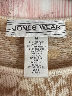 Vintage Jones Wear Cream Crewneck Tan Floral Print Striped Sweater Size M thumbnail 6