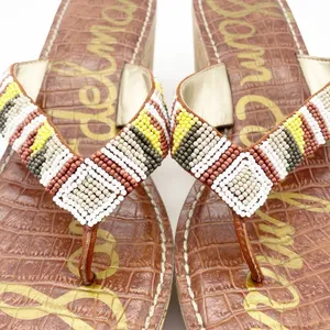 Sam Edelman Rosa Nude Ginger Beaded Thong Cork Wedge Sandal Flip Flop Size 8.5 thumbnail 13