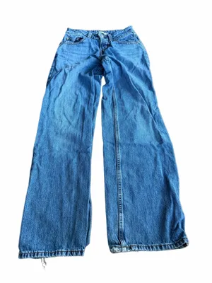 Levi's light blue denim jeans with tan leather patch thumbnail 1