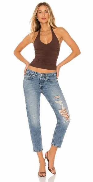 NWT 7 For All Mankind Julia Jeans Sz 23 Distressed Tapered Boyfriend 90s Vintage thumbnail 1