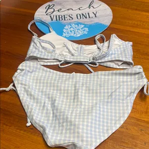 Old Navy Light Blue and White Checkered Bikini thumbnail 3