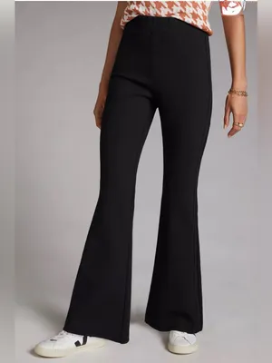 Anthropologie Maeve Black Ponte Flare Pants Retro 70s Elastic Waist Size Small thumbnail 3