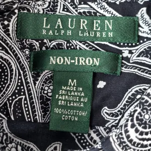 Lauren Ralph Lauren Womens Medium Black White Paisley Non-Iron Button Down Shirt thumbnail 3
