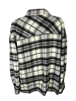 Zara Plaid Oversized Shacket Snap Front Black White Gray L thumbnail 4