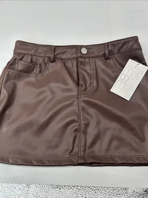 Brown Faux Leather Mini Skirt waist 28 length 13 thumbnail 4