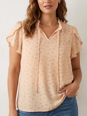Adrianna Papell Lightweight Sheer Floral Short Sleeve Blouse Top Size XL thumbnail 1