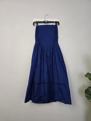 By Anthropologie Cotton Poplin Strapless Midi Dress Blue thumbnail 4