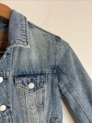 Blanknyc Denim Jacket Distressed Medium Wash Raw Frayed Hem Cropped Y2K size XS thumbnail 7