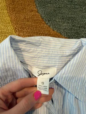 Japna Blue and White Stripe Cropped Button Down Long Sleeve Shirt Size Small thumbnail 2