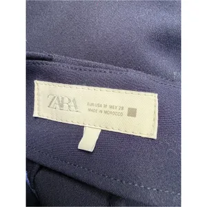 ZARA High Waisted Dress Tailored Navy Shorts Gold Button M thumbnail 2