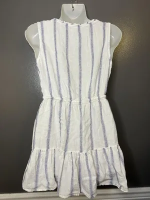 Blue Island Dress Womens XS White Striped Ruffle Hem Drawstring Waist Sundress thumbnail 6