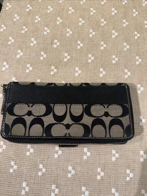 Coach Signature Jacquard‎ Slim Envelope Wallet Black Gray Leather Trim OS thumbnail 3