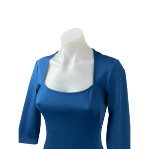 Vfshow Vfemage Blue Scoop Neck Quarter Sleeve Midi Pencil Bodycon Dress Size XS thumbnail 3