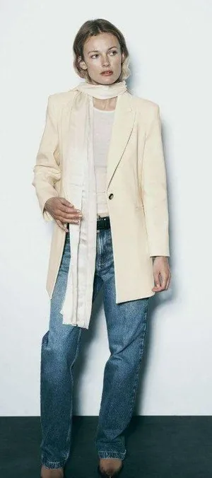 Zara blazer long jacket beige double breasted casual business thumbnail 3